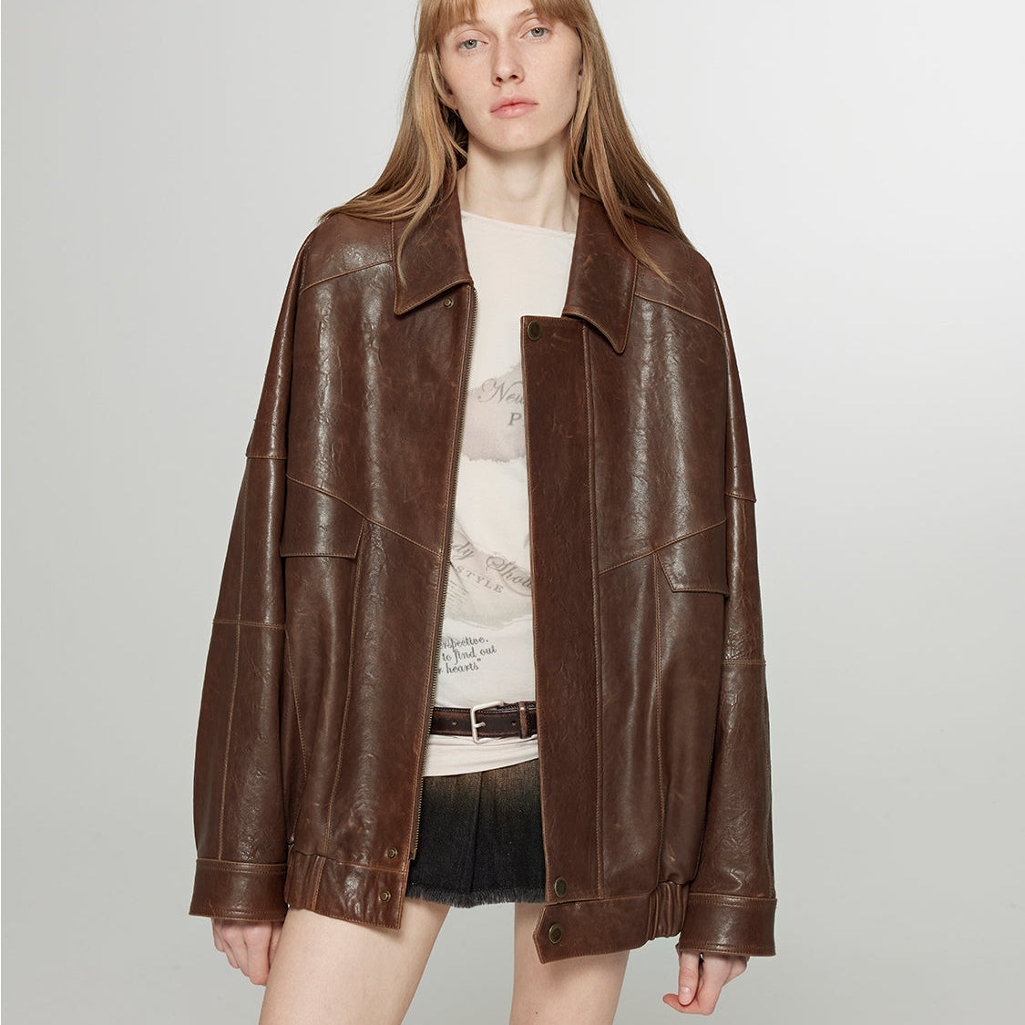 Rebel Vintage Distressed Waxed Silhouette Lapel Leather Jacket