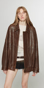 Rebel Vintage Distressed Waxed Silhouette Lapel Leather Jacket