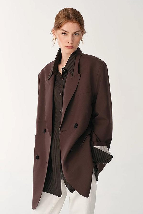 Women's High-Density Fine Silk Wool Peaked Lapel Blazer