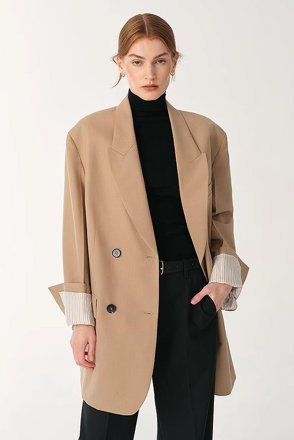 Women's High-Density Fine Silk Wool Peaked Lapel Blazer