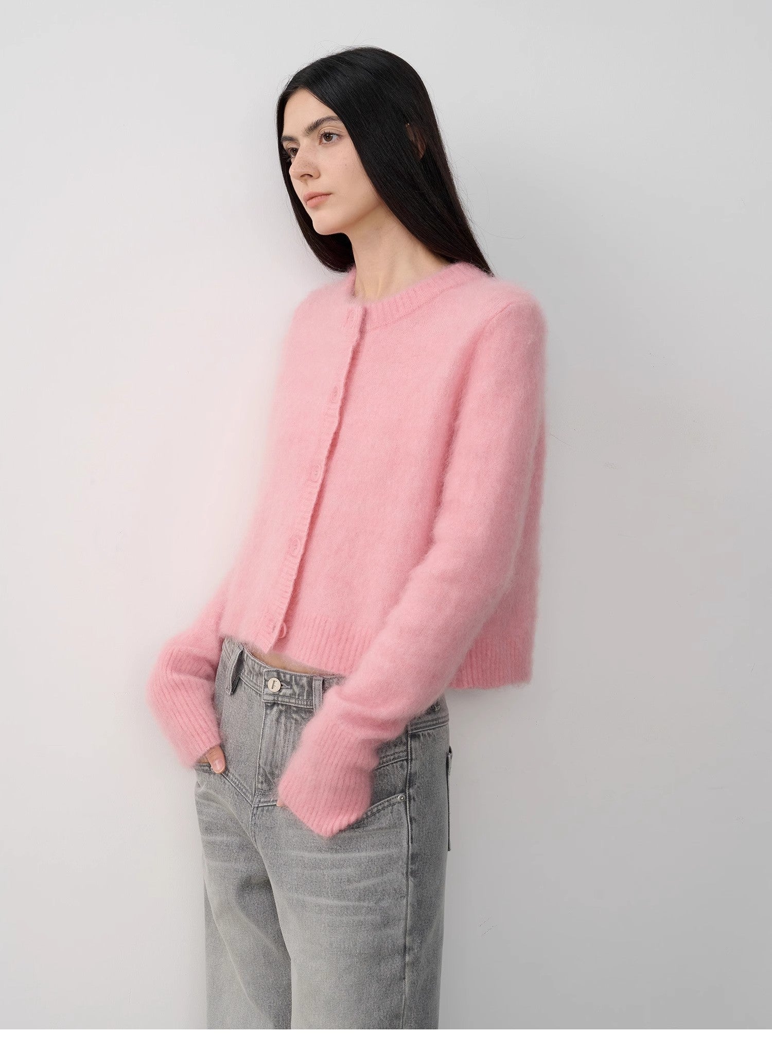 High-Proportion Mohair Knit Cardigan Women's