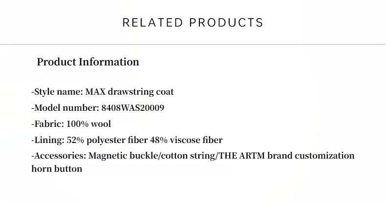 "Desert Heart"women's Original Color Wool Peaked Lapel Drawstring Mid-Length Wool Coat