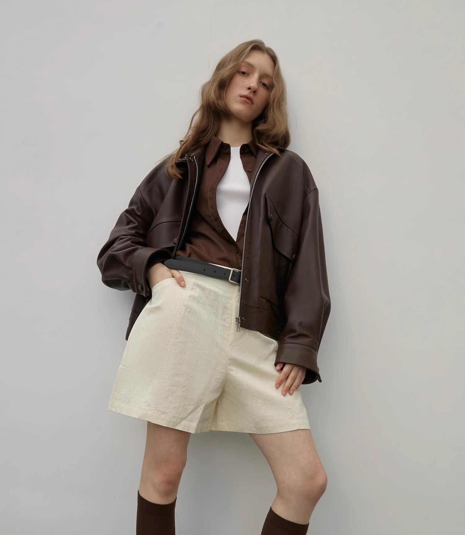 Fireladyfur Women's Genuine Sheep Leather Motorcycle Short Jacket