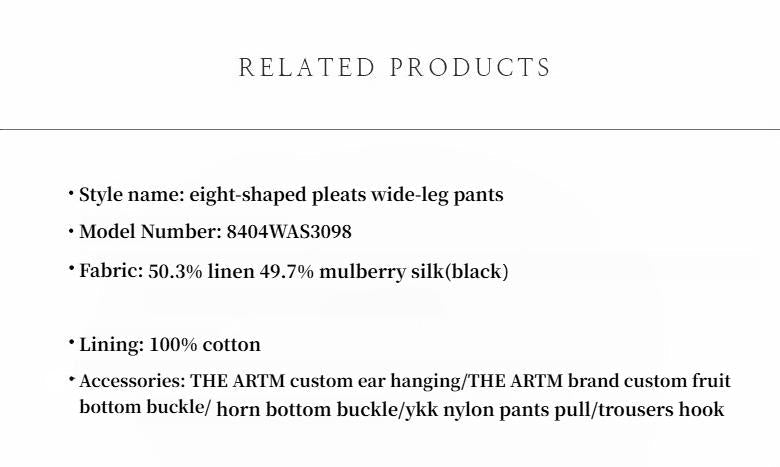 Silk Linen Pleated Wide Leg A-Line Trousers Casual Pants