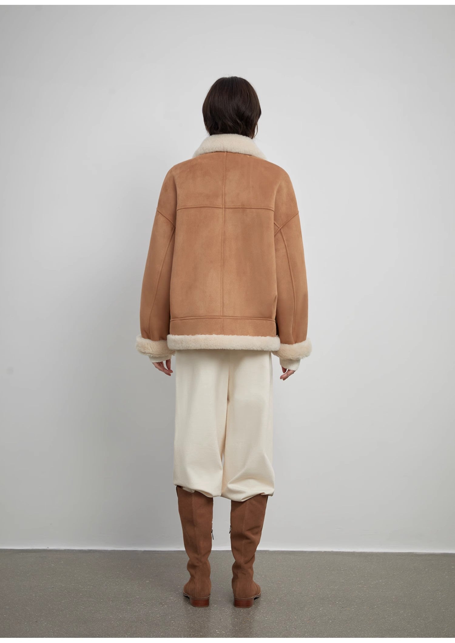 “Shepherds” Lapel Biker Wind Wool Artificial Compound Suede Shearling Coat  Female