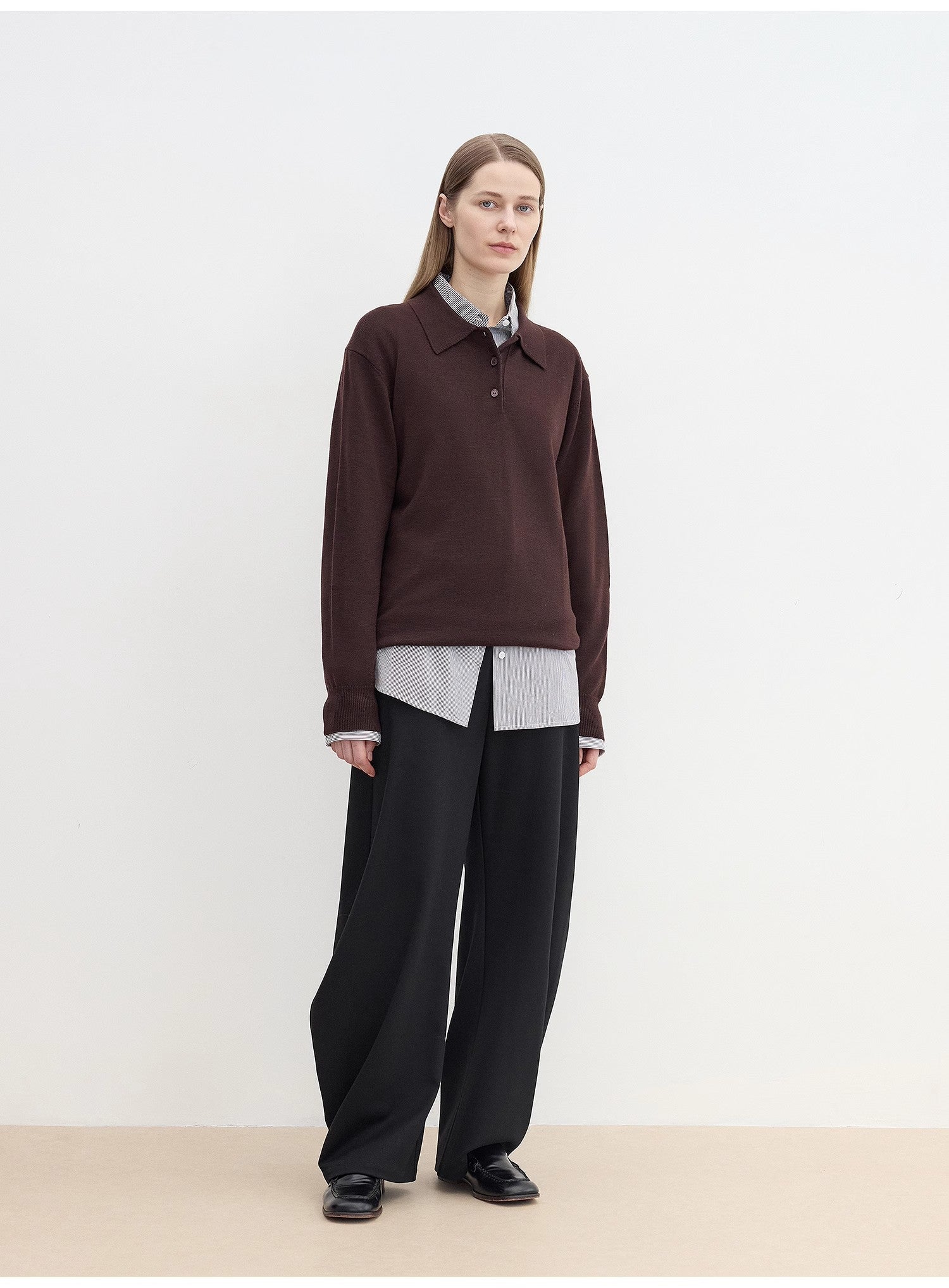 Machine Washable Premium Wool Women's Polo Neck Loose Top