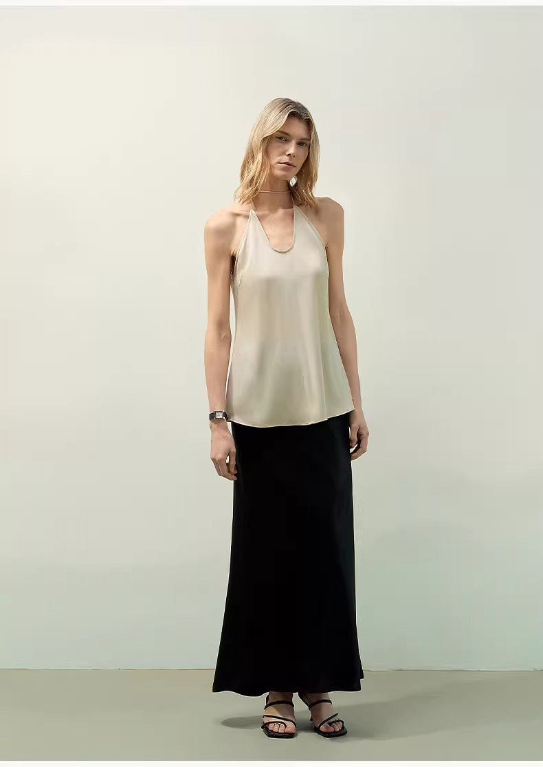 Acetate Glossy Bias-Cut Elegant Slim Fishtail Skirt