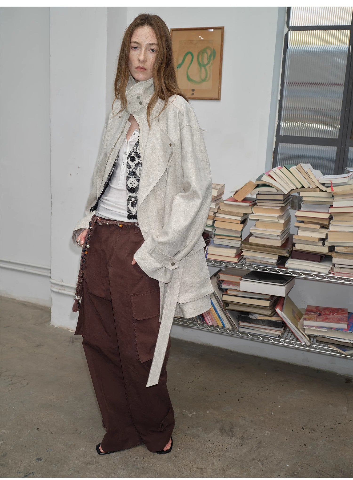 Relaxed Gold Linen Blend Lace-Up Mid-Length Trench Coat Spring"Flynn Magazine"