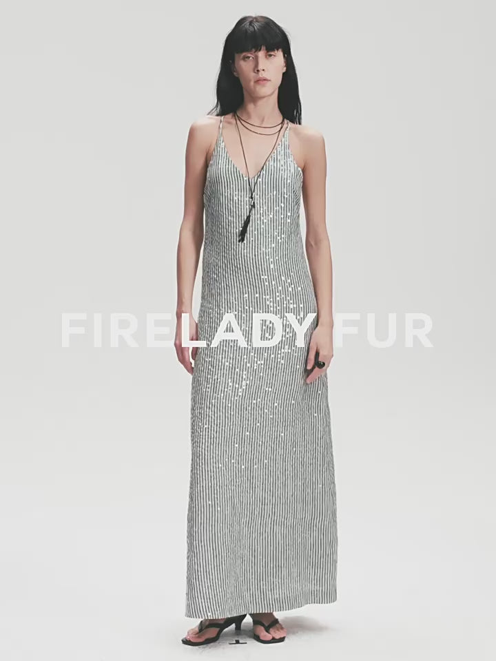 Linen Sequin Embroidery Dress Summer