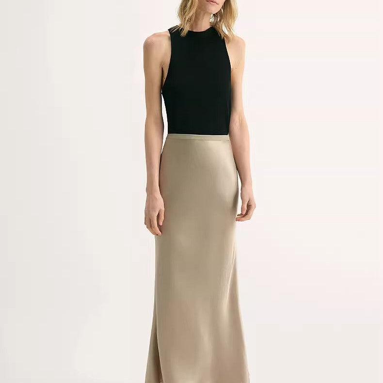 Acetate Glossy Bias-Cut Elegant Slim Fishtail Skirt