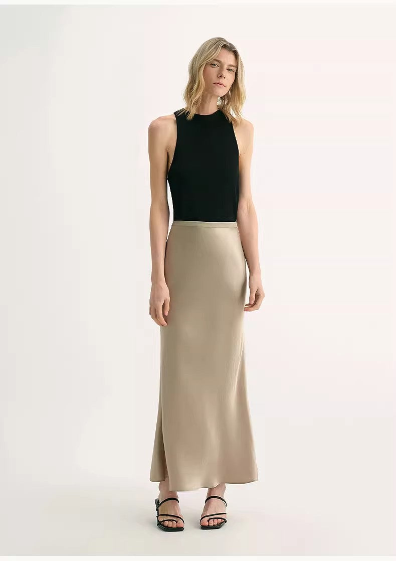 Acetate Glossy Bias-Cut Elegant Slim Fishtail Skirt
