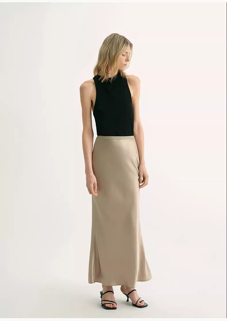 Acetate Glossy Bias-Cut Elegant Slim Fishtail Skirt