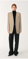 Australian Merino Wool Classic Simple Collarless Deep V-Neck Blazer