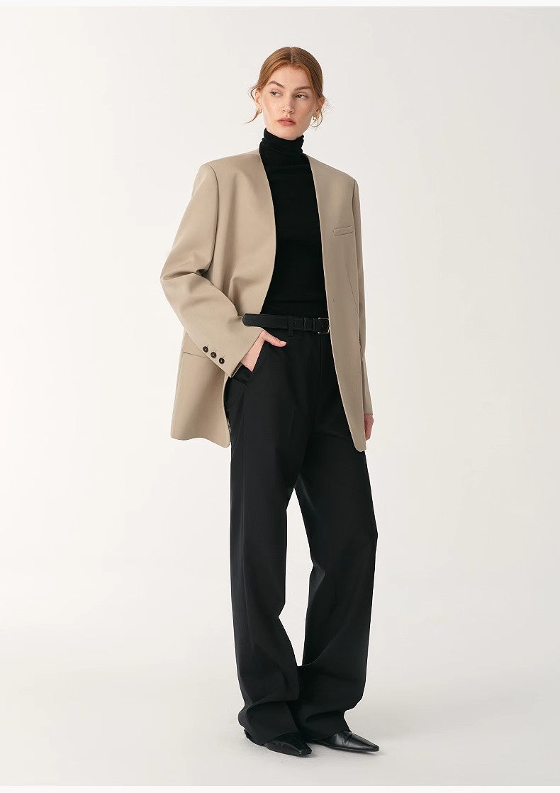 Australian Merino Wool Classic Simple Collarless Deep V-Neck Blazer