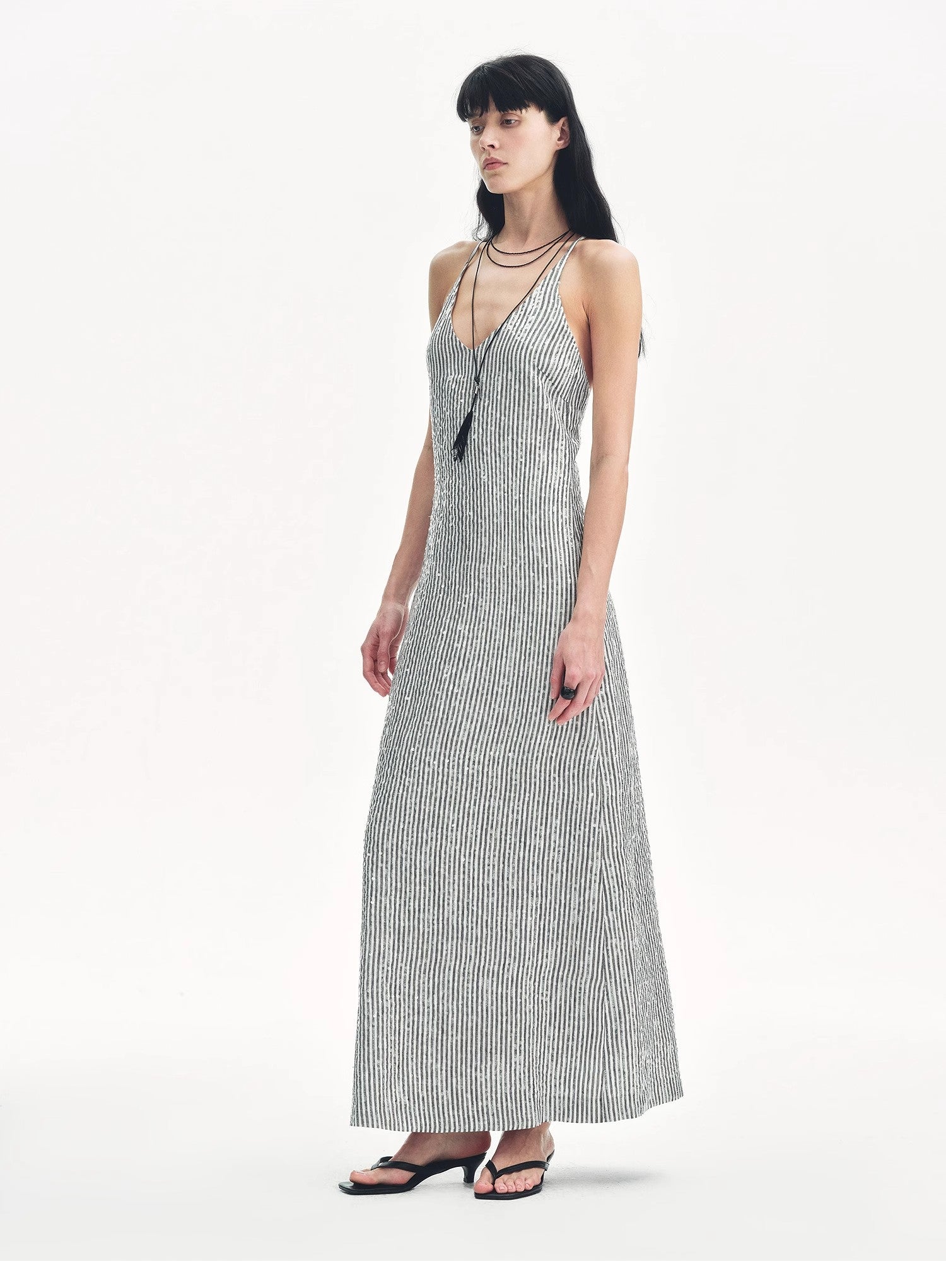 Linen Sequin Embroidery Dress Summer