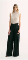 Silk Linen Pleated Wide Leg A-Line Trousers Casual Pants