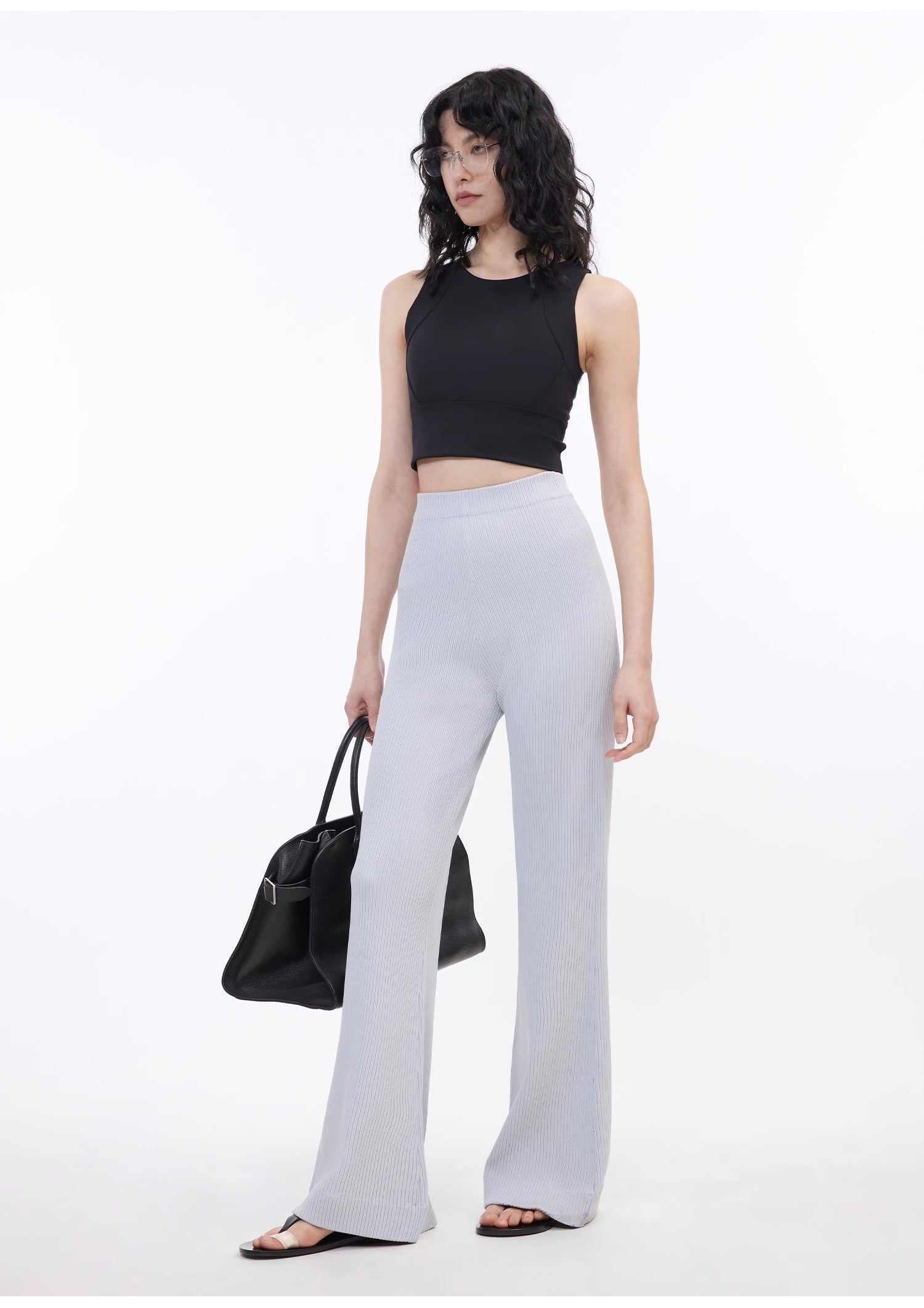 Knitted Bootcut Trousers, Glutinous Rice Trousers, Pit Striped Casual Trousers