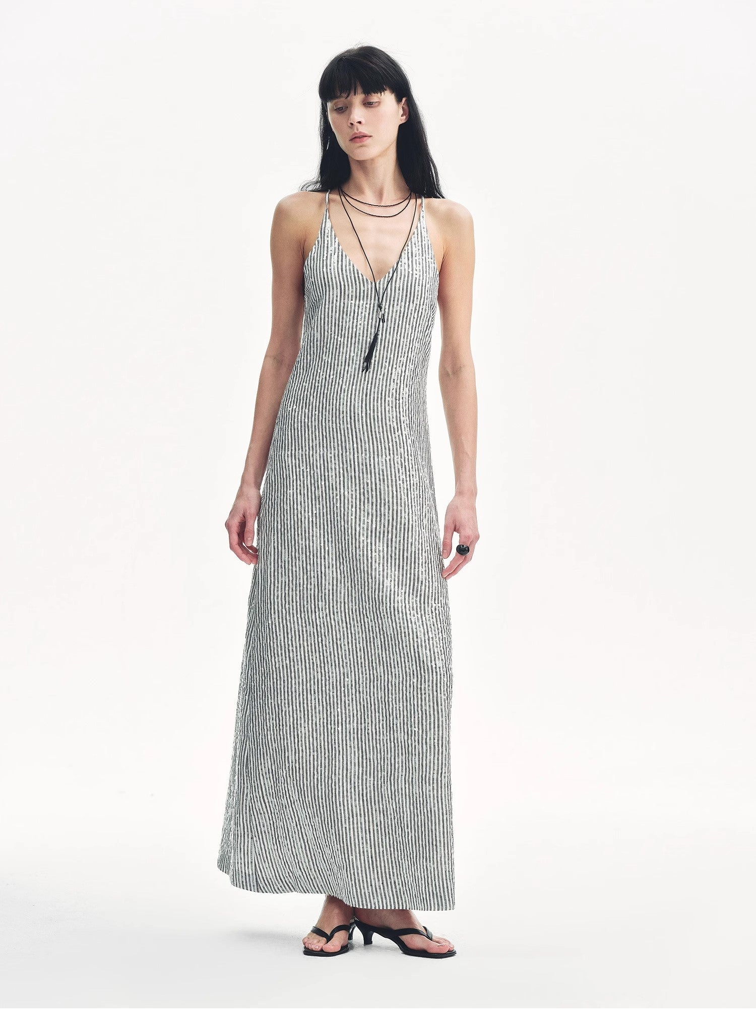 Linen Sequin Embroidery Dress Summer