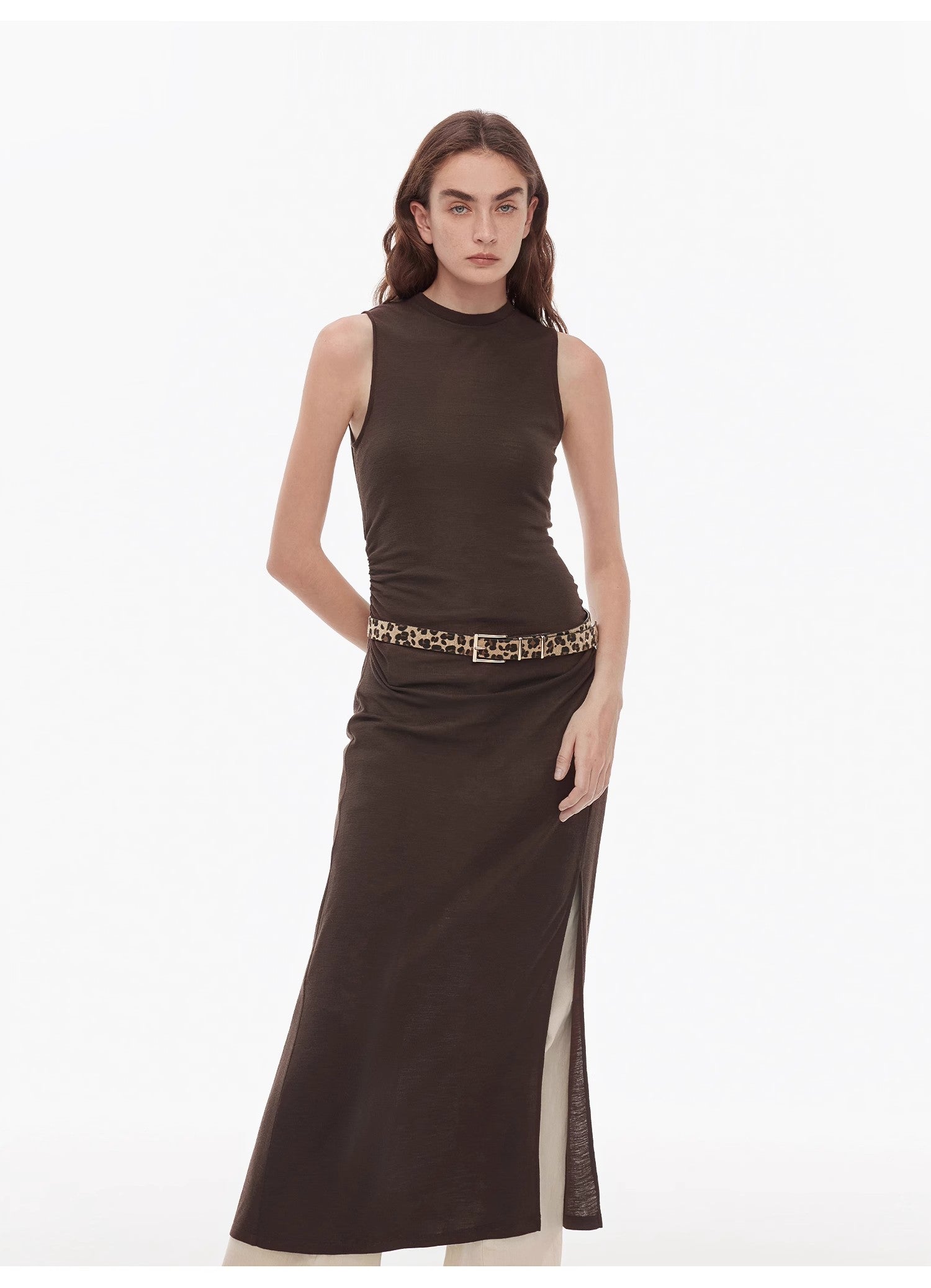 "Half Summer Ball" Fine Wool Blend Sleeveless Slit Long Knit Dress