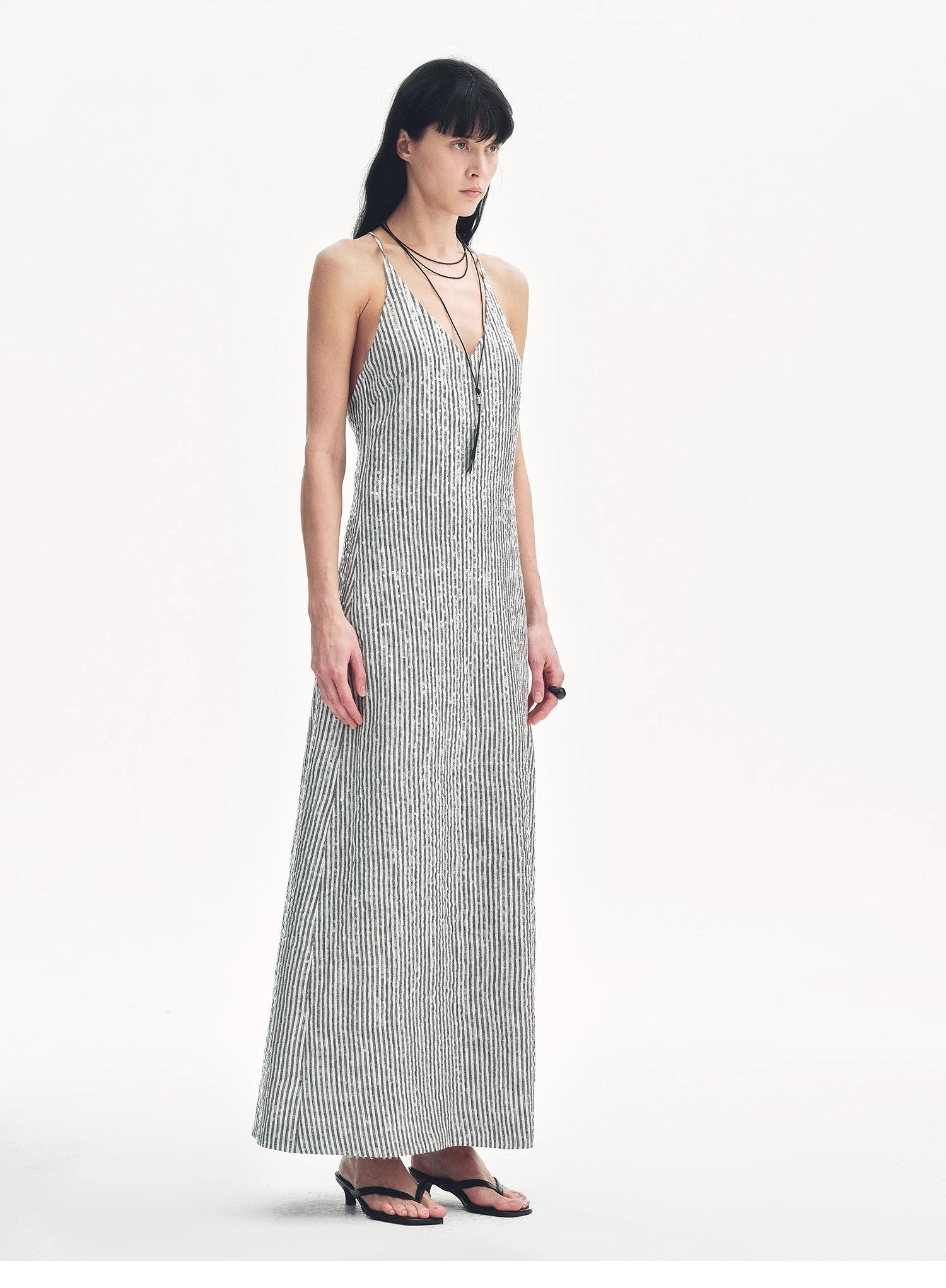 Linen Sequin Embroidery Dress Summer