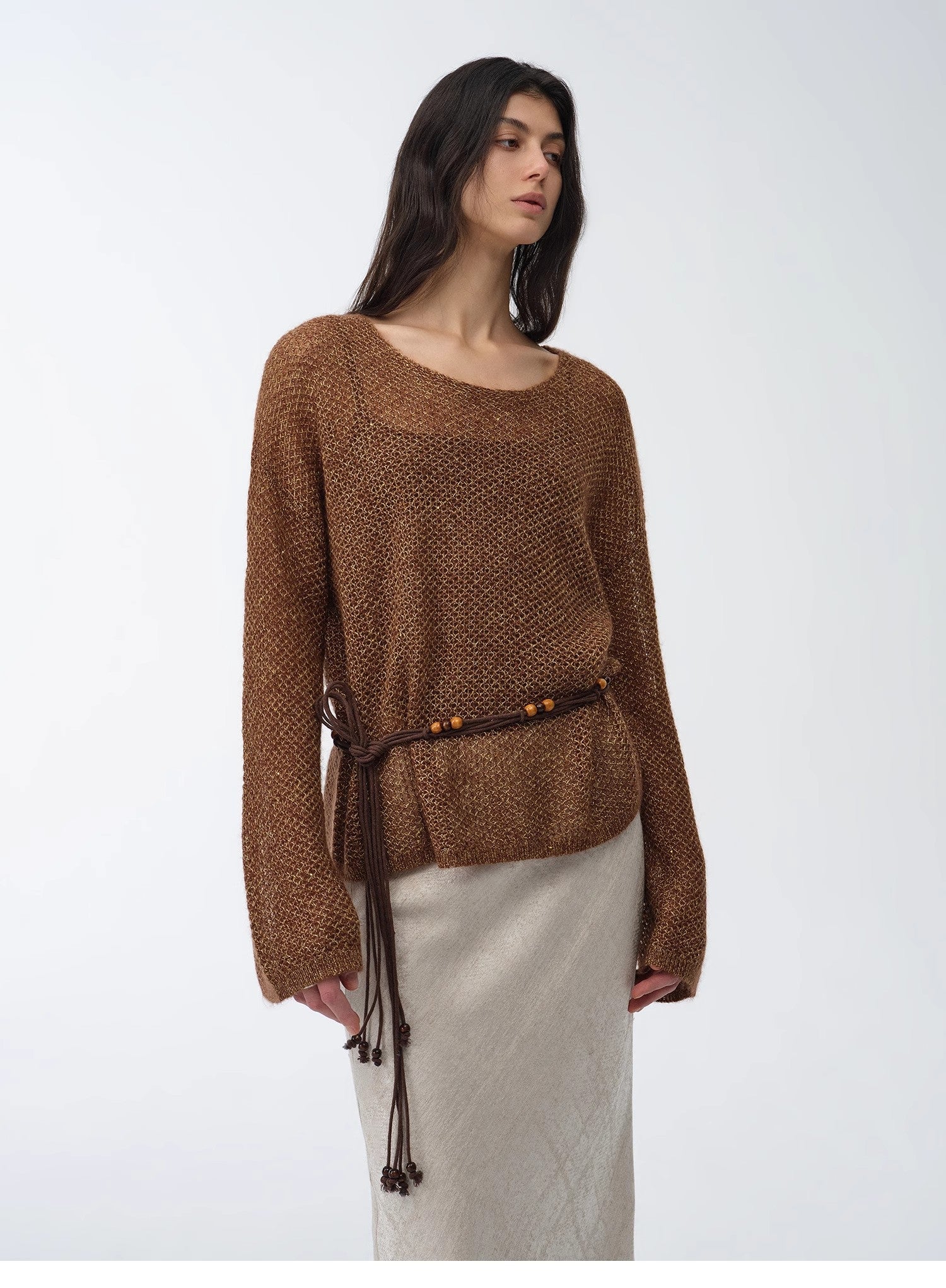 Mohair Sequin Knit Blended Hollow Oversized Sweater