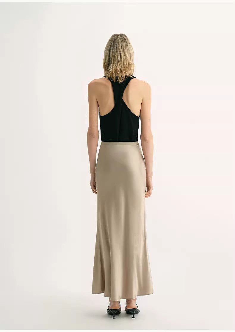 Acetate Glossy Bias-Cut Elegant Slim Fishtail Skirt