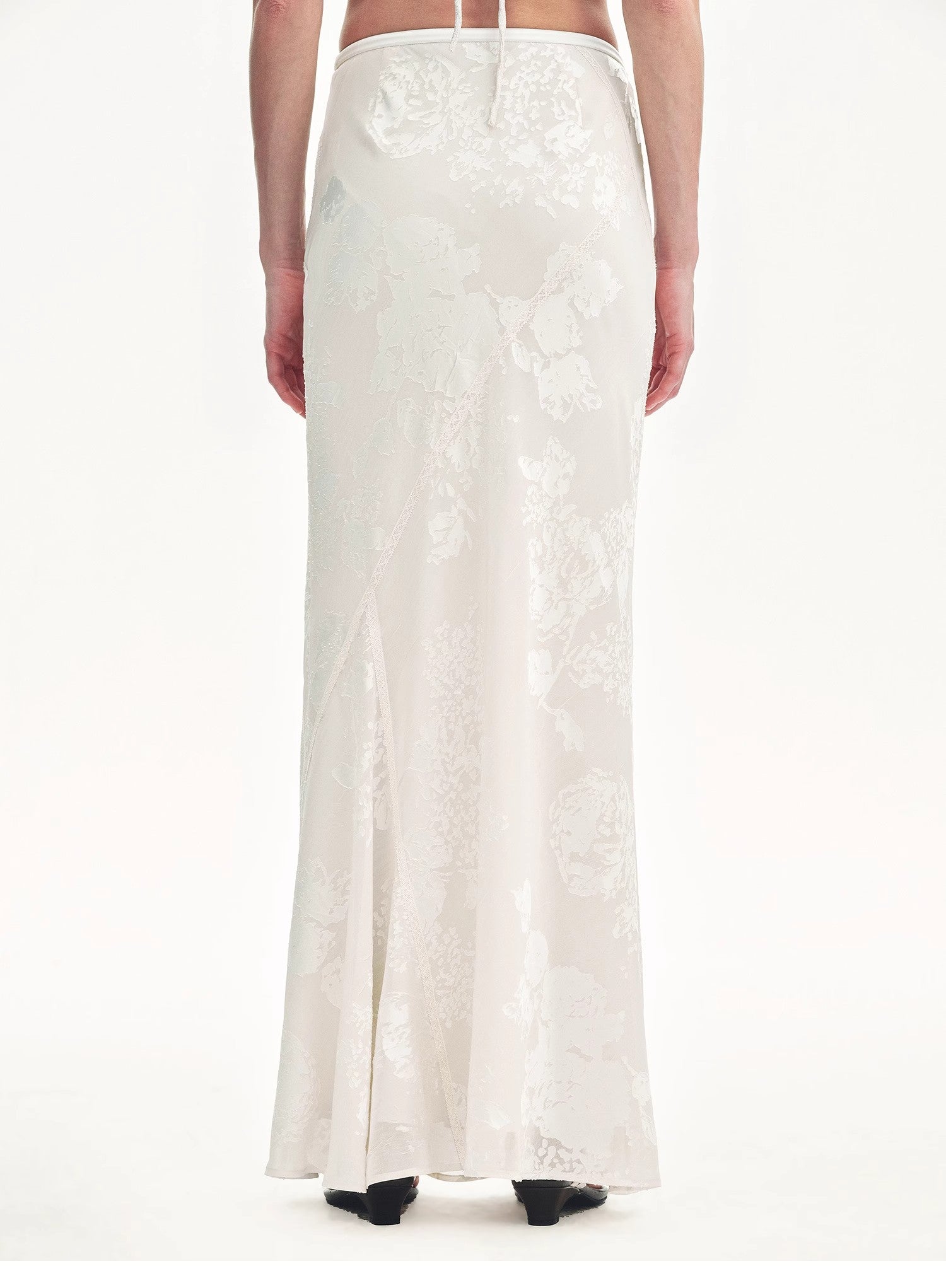 "Seville" Bias-Cut Fishtail Midi Skirt in Burnt Pattern Material