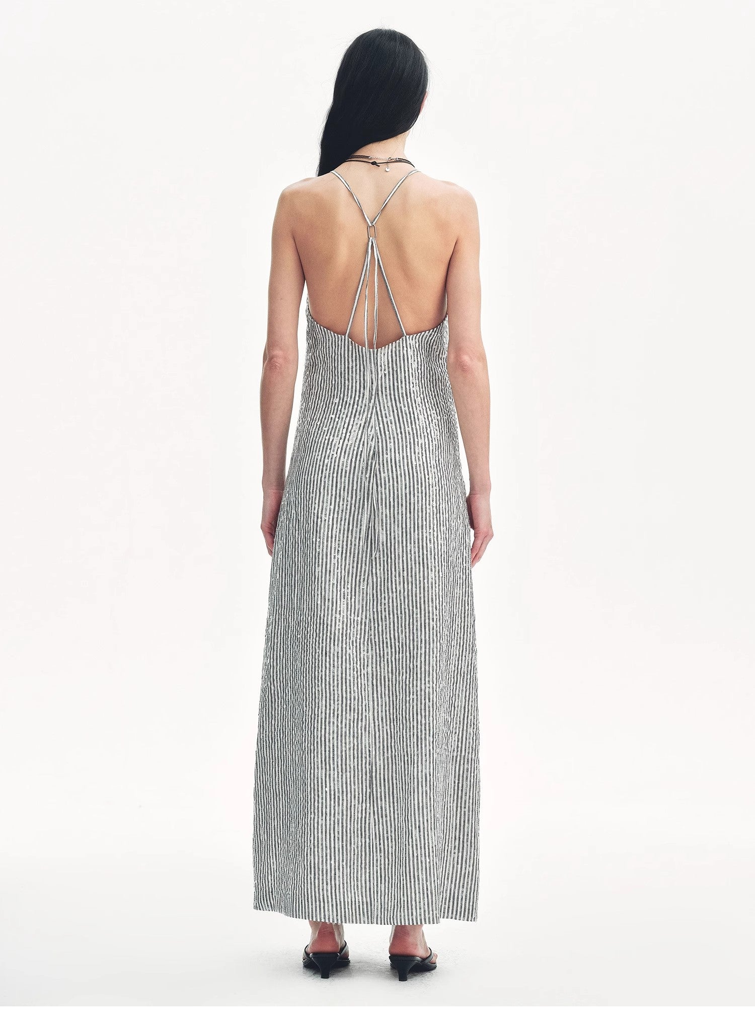 Linen Sequin Embroidery Dress Summer