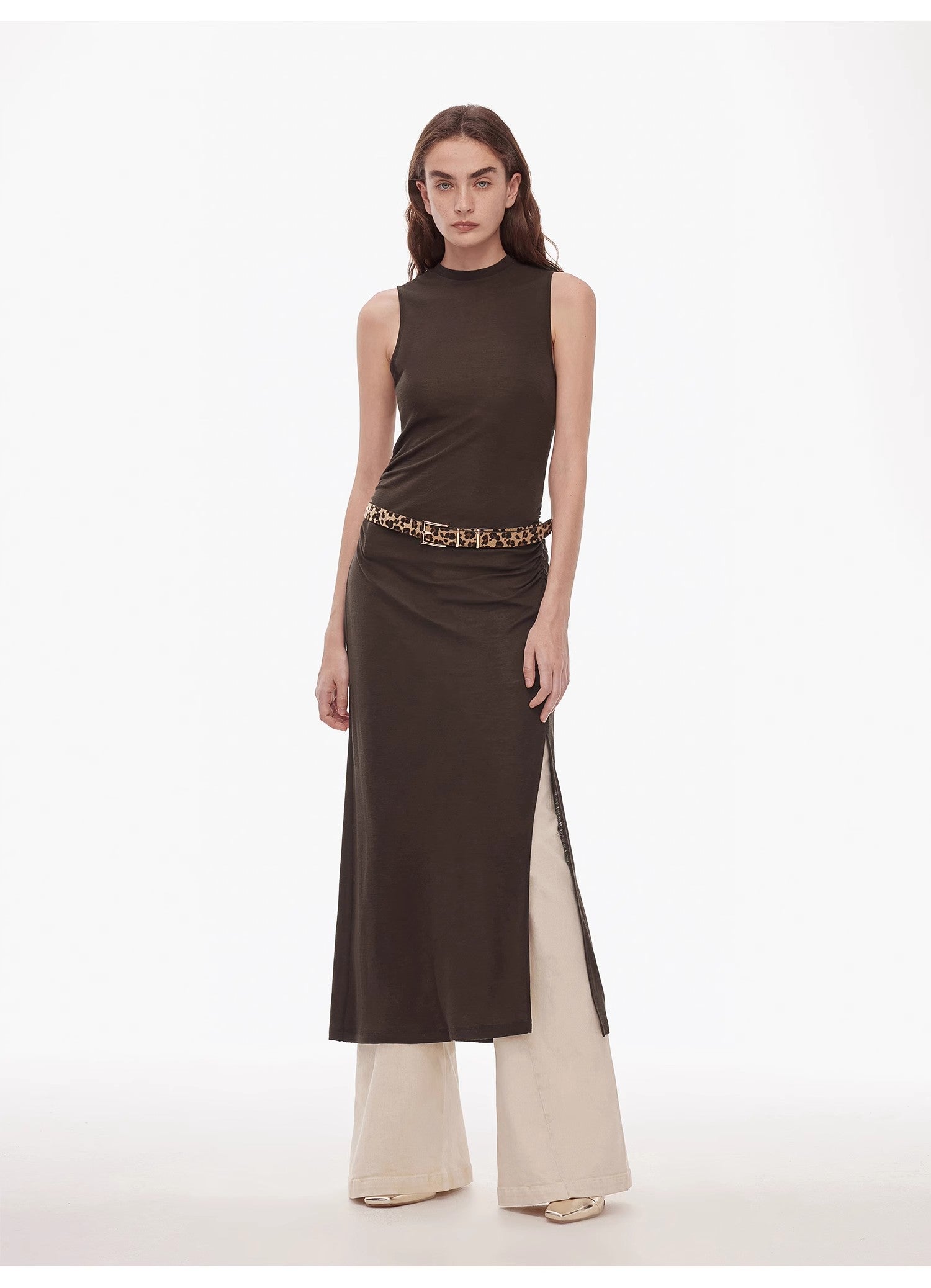 "Half Summer Ball" Fine Wool Blend Sleeveless Slit Long Knit Dress