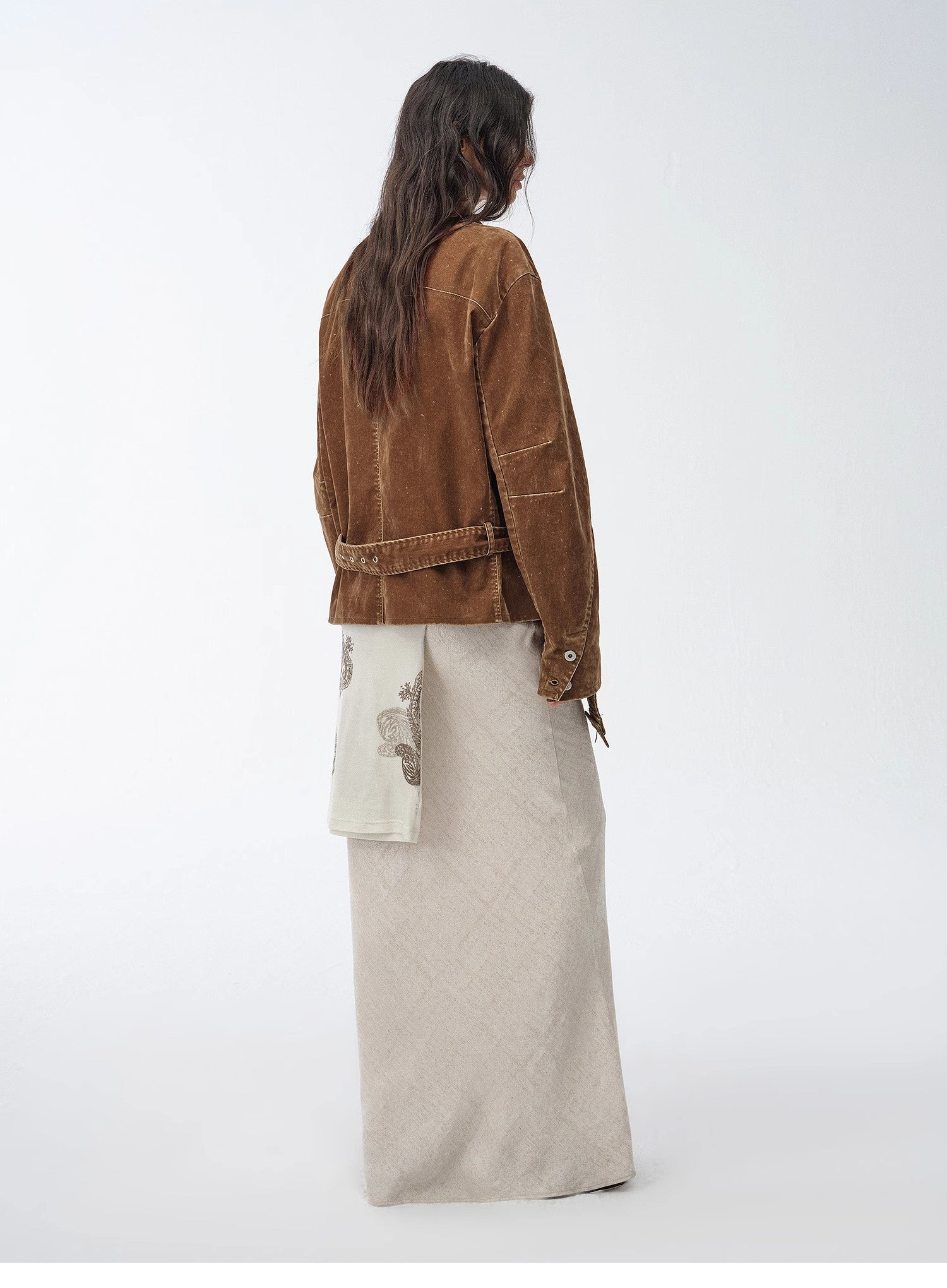 "Haruno Dream" Retro Distressed Flocked Denim Low Waistband Long Sleeve Shirt Women's Jacket