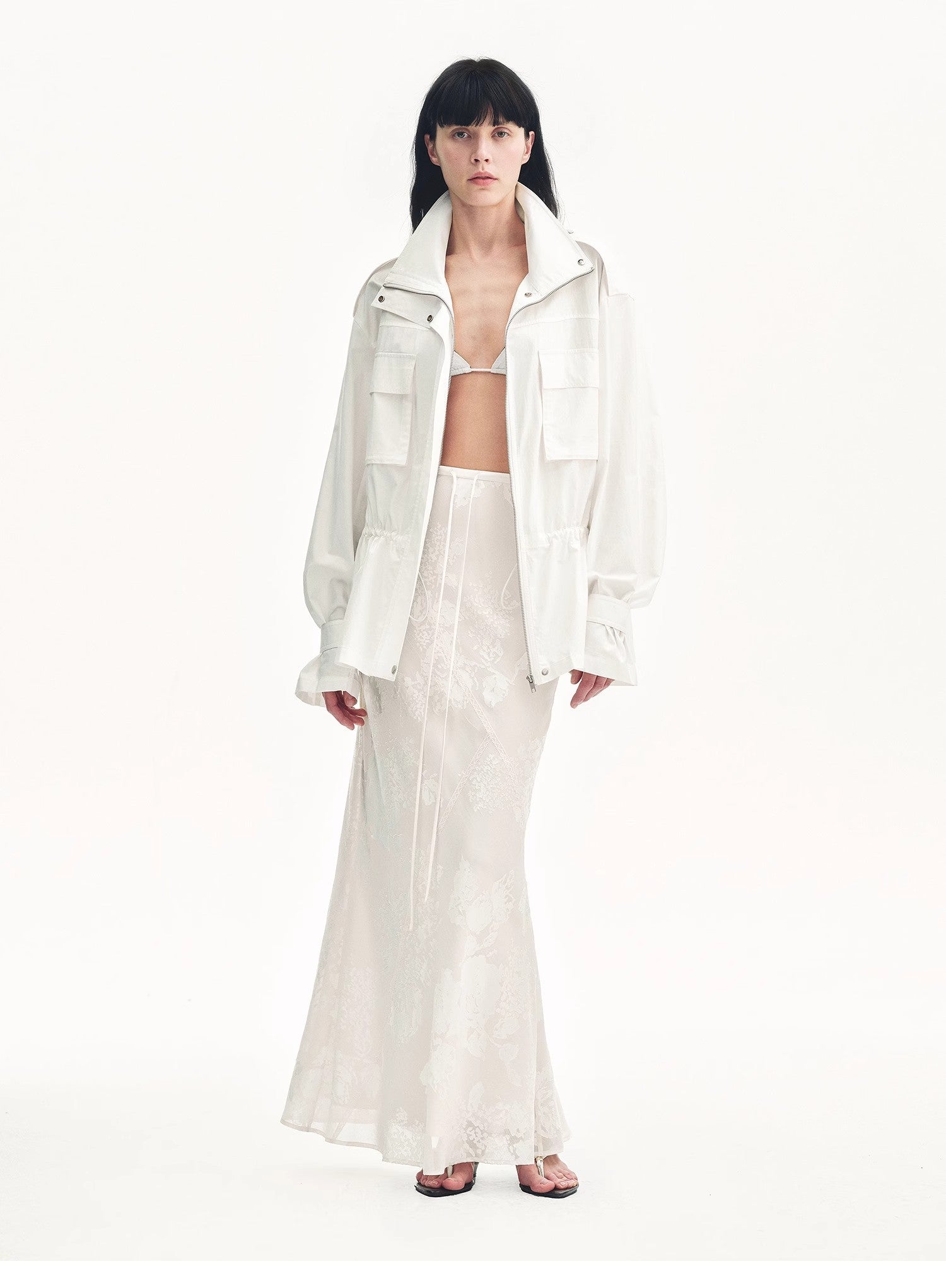 "Seville" Bias-Cut Fishtail Midi Skirt in Burnt Pattern Material