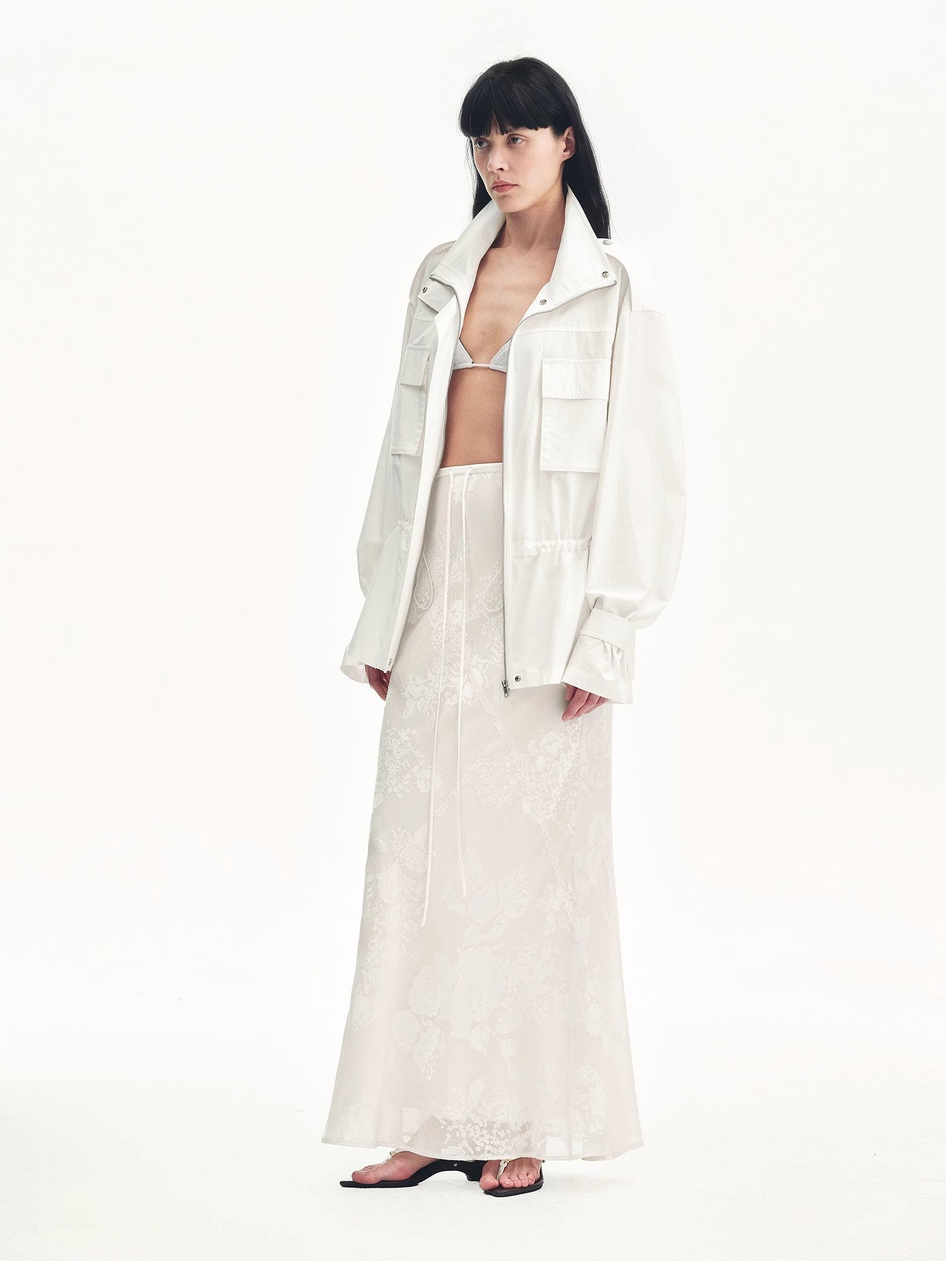 "Seville" Bias-Cut Fishtail Midi Skirt in Burnt Pattern Material