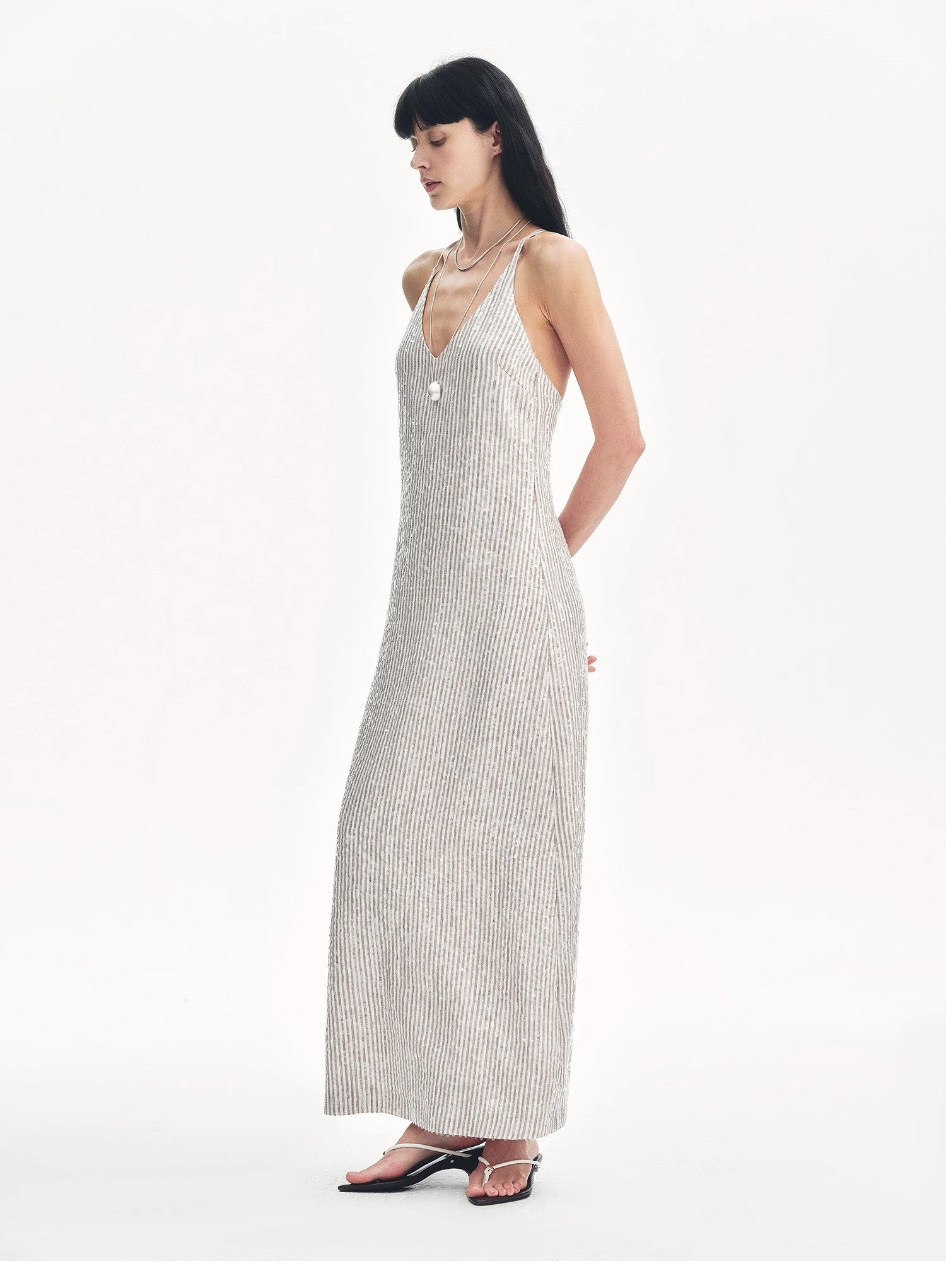 Linen Sequin Embroidery Dress Summer