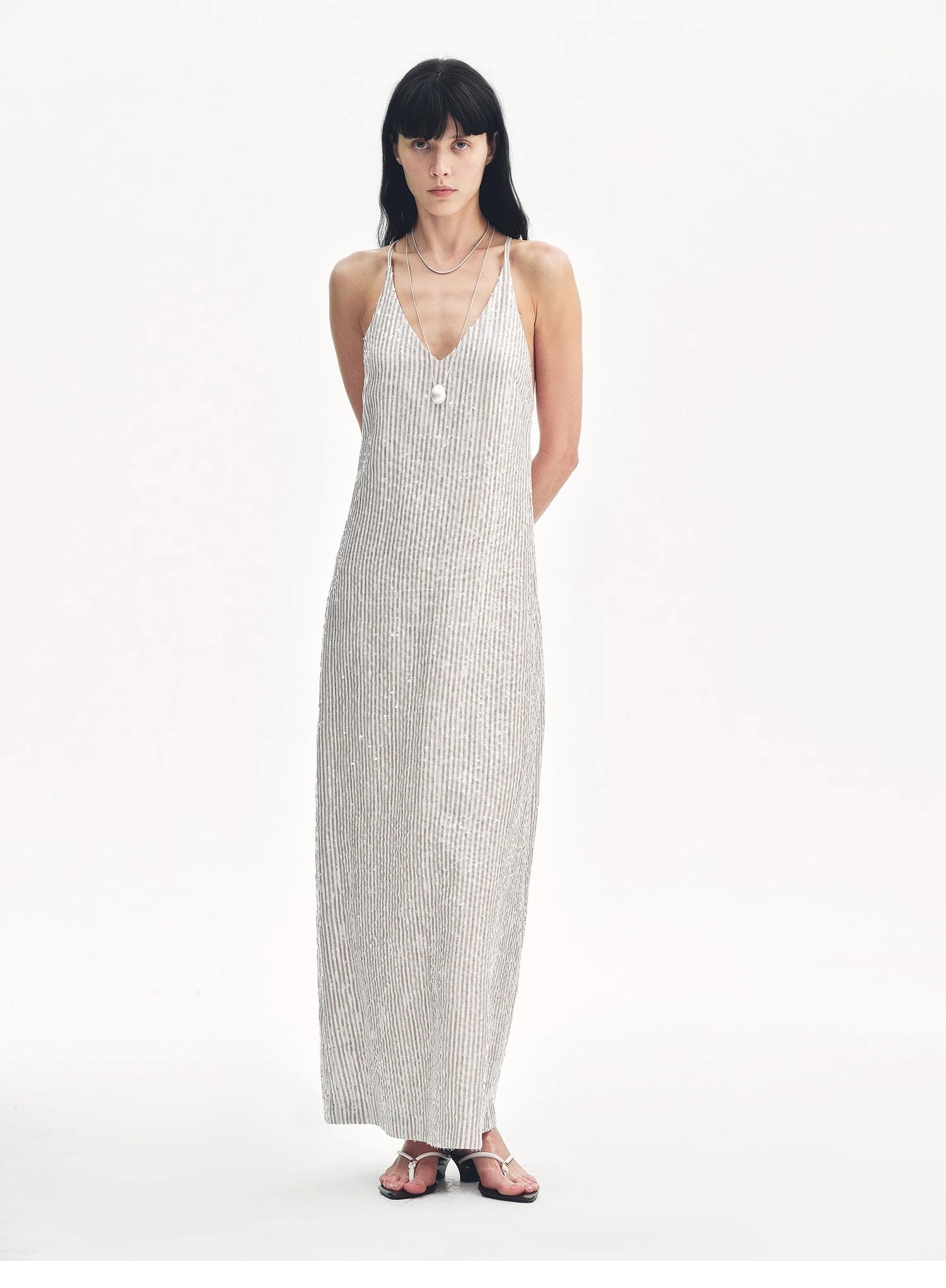 Linen Sequin Embroidery Dress Summer