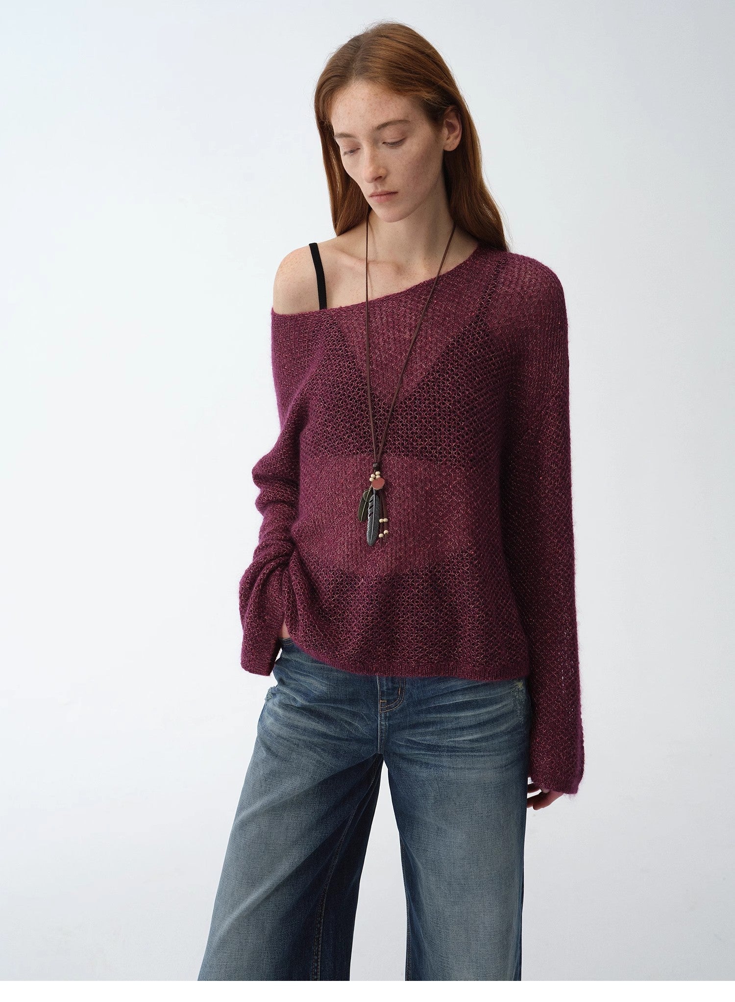 Mohair Sequin Knit Blended Hollow Oversized Sweater