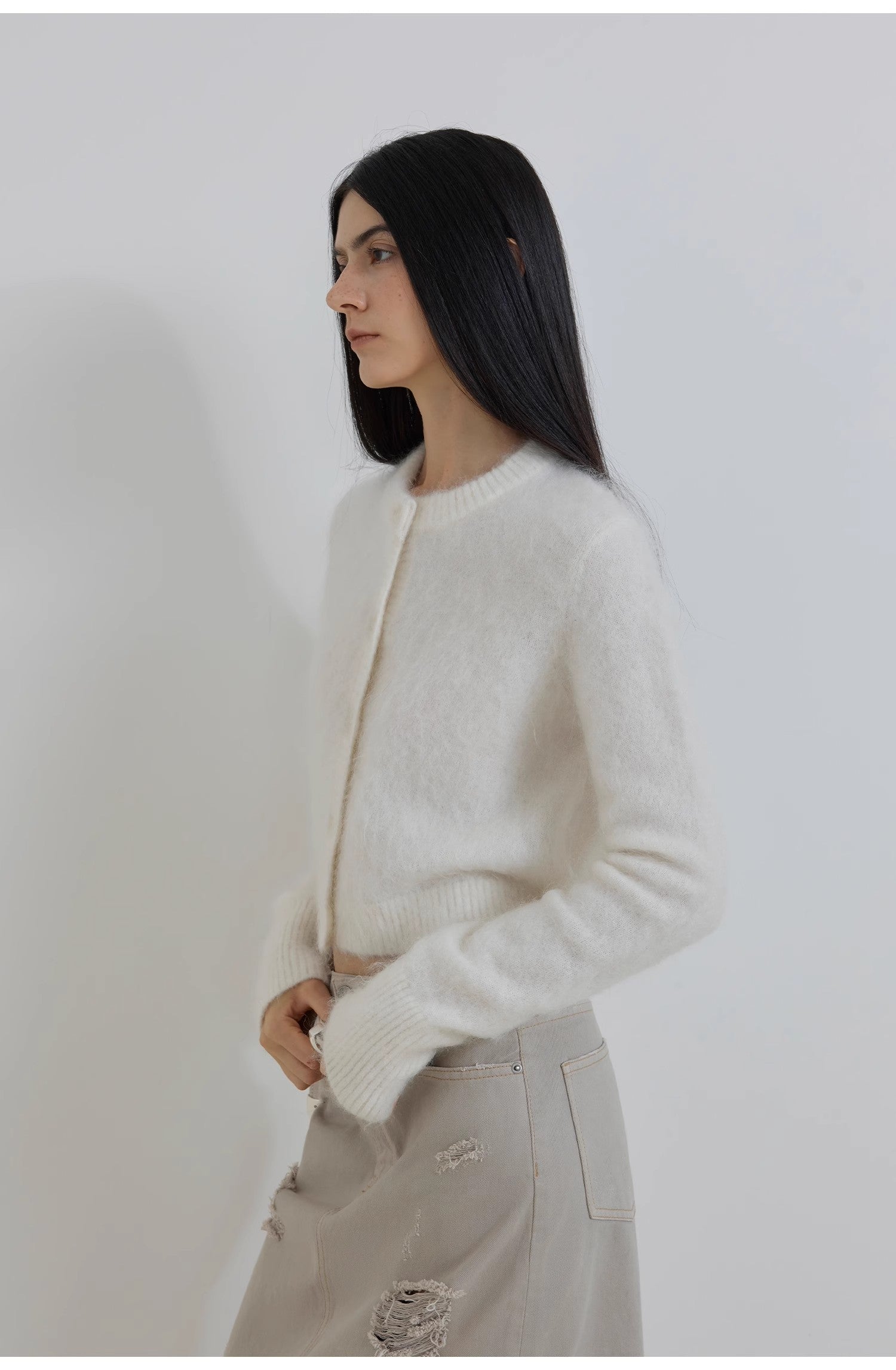 High-Proportion Mohair Knit Cardigan Women's