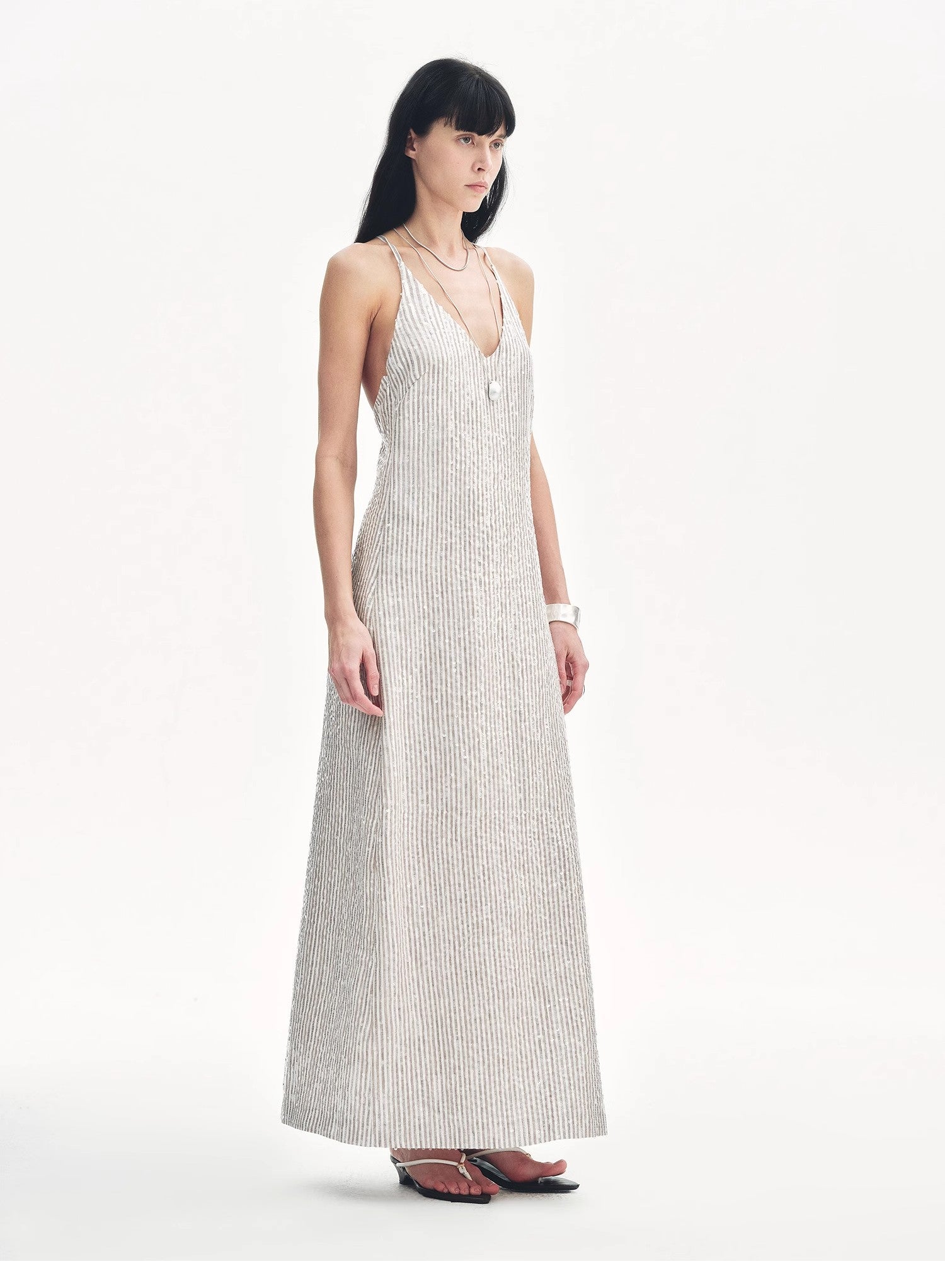 Linen Sequin Embroidery Dress Summer