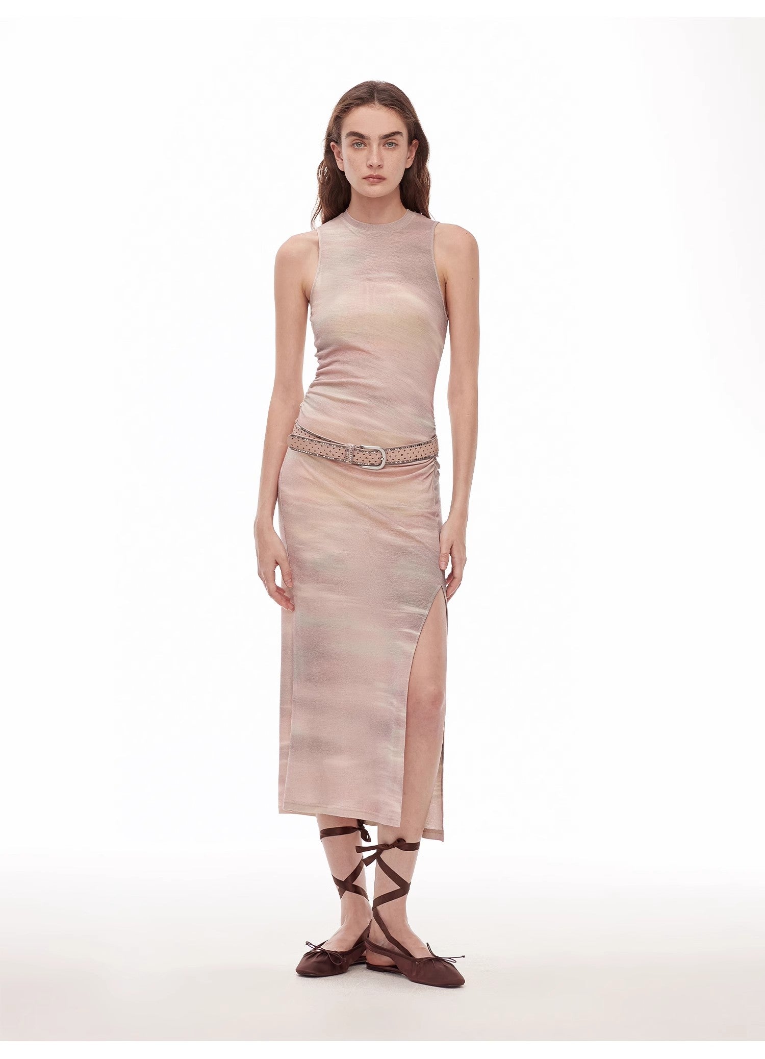 "Half Summer Ball" Fine Wool Blend Sleeveless Slit Long Knit Dress