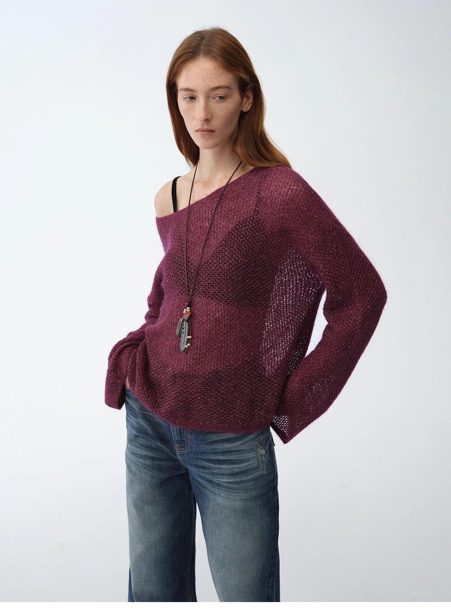 Mohair Sequin Knit Blended Hollow Oversized Sweater