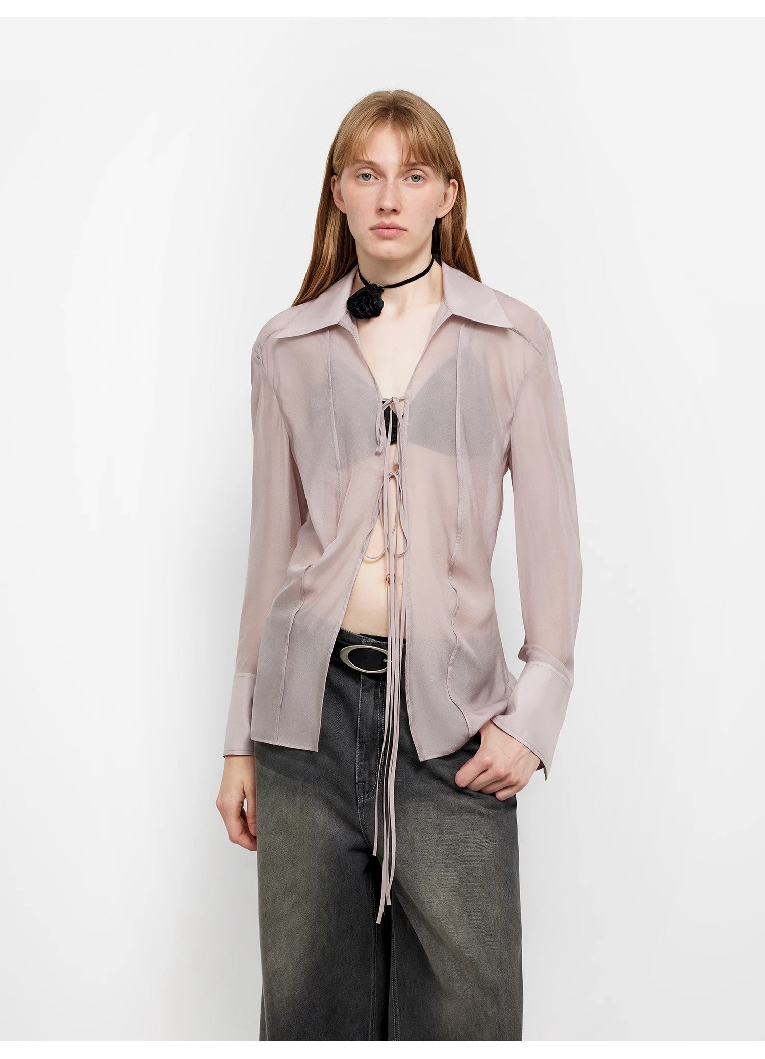 Light and sheer silk chiffon shirt