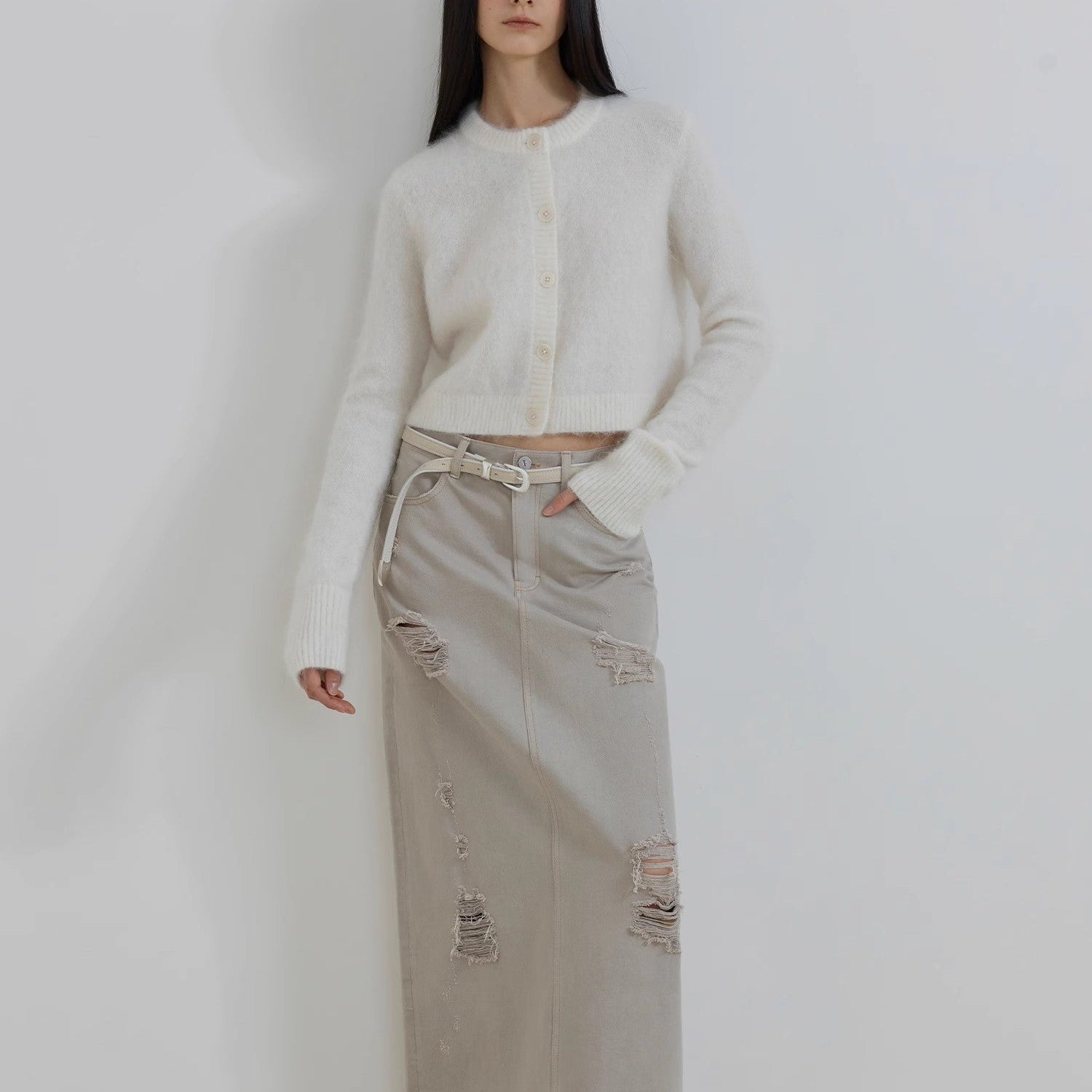 High-Proportion Mohair Knit Cardigan Women's