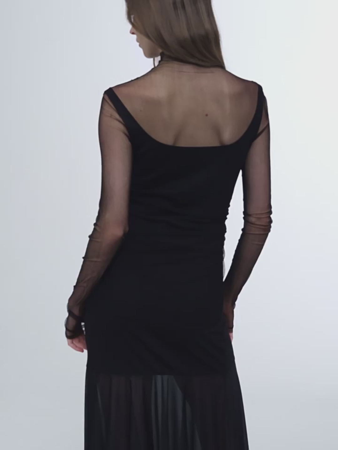 Double-Layer Transparent Oblique Collar Pinched Pleat Half-High