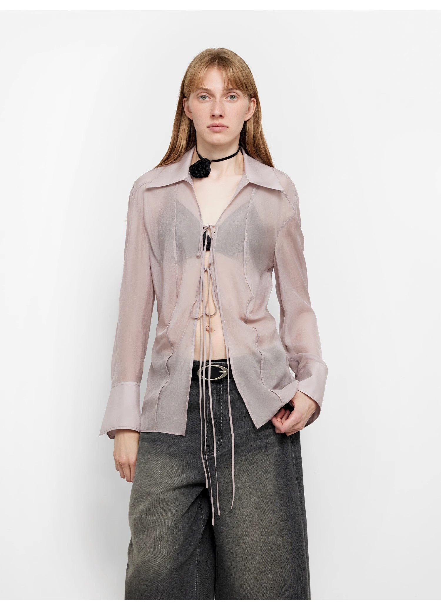 Light and sheer silk chiffon shirt