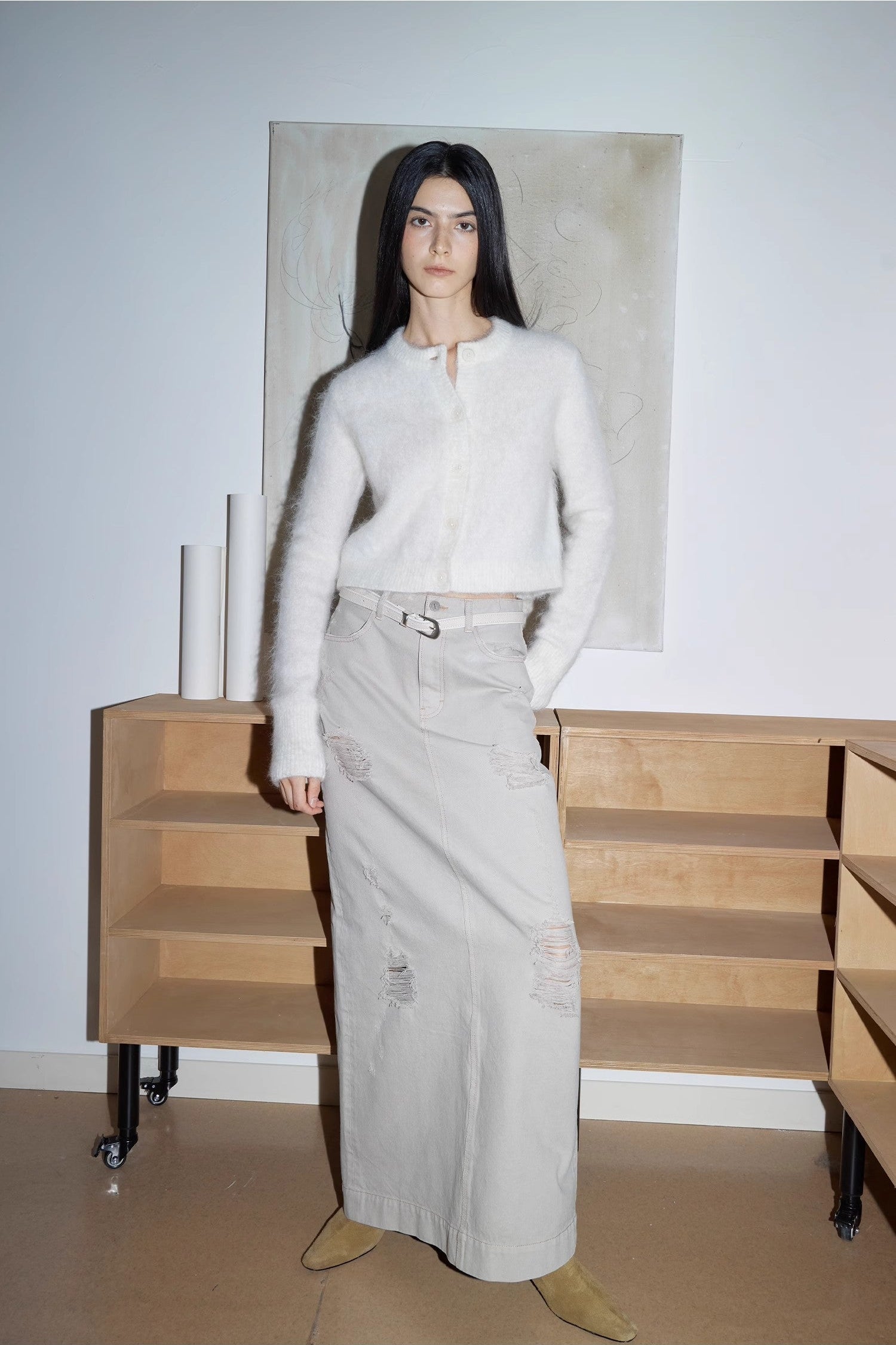 High-Proportion Mohair Knit Cardigan Women's