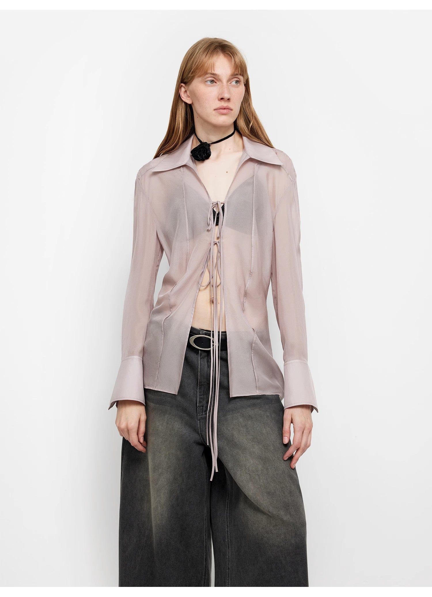 Light and sheer silk chiffon shirt