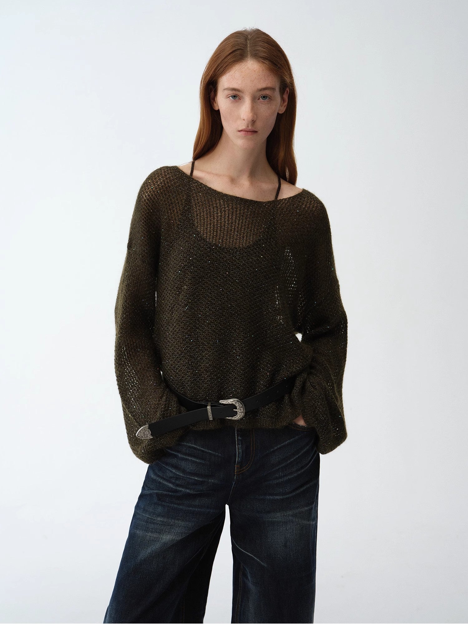 Mohair Sequin Knit Blended Hollow Oversized Sweater