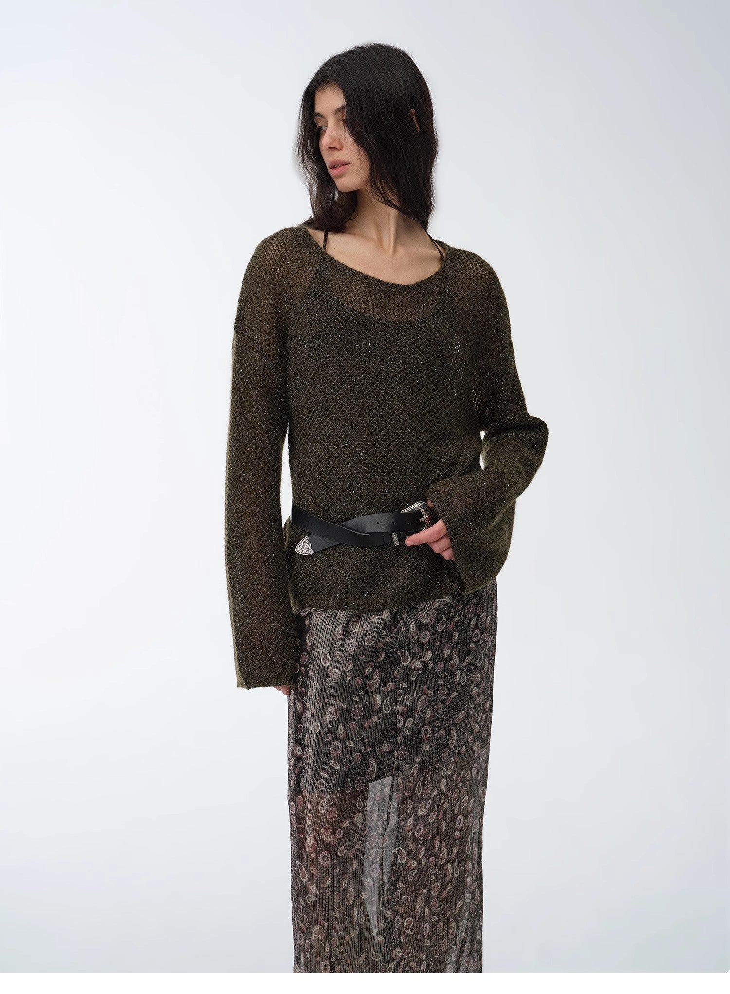 Mohair Sequin Knit Blended Hollow Oversized Sweater