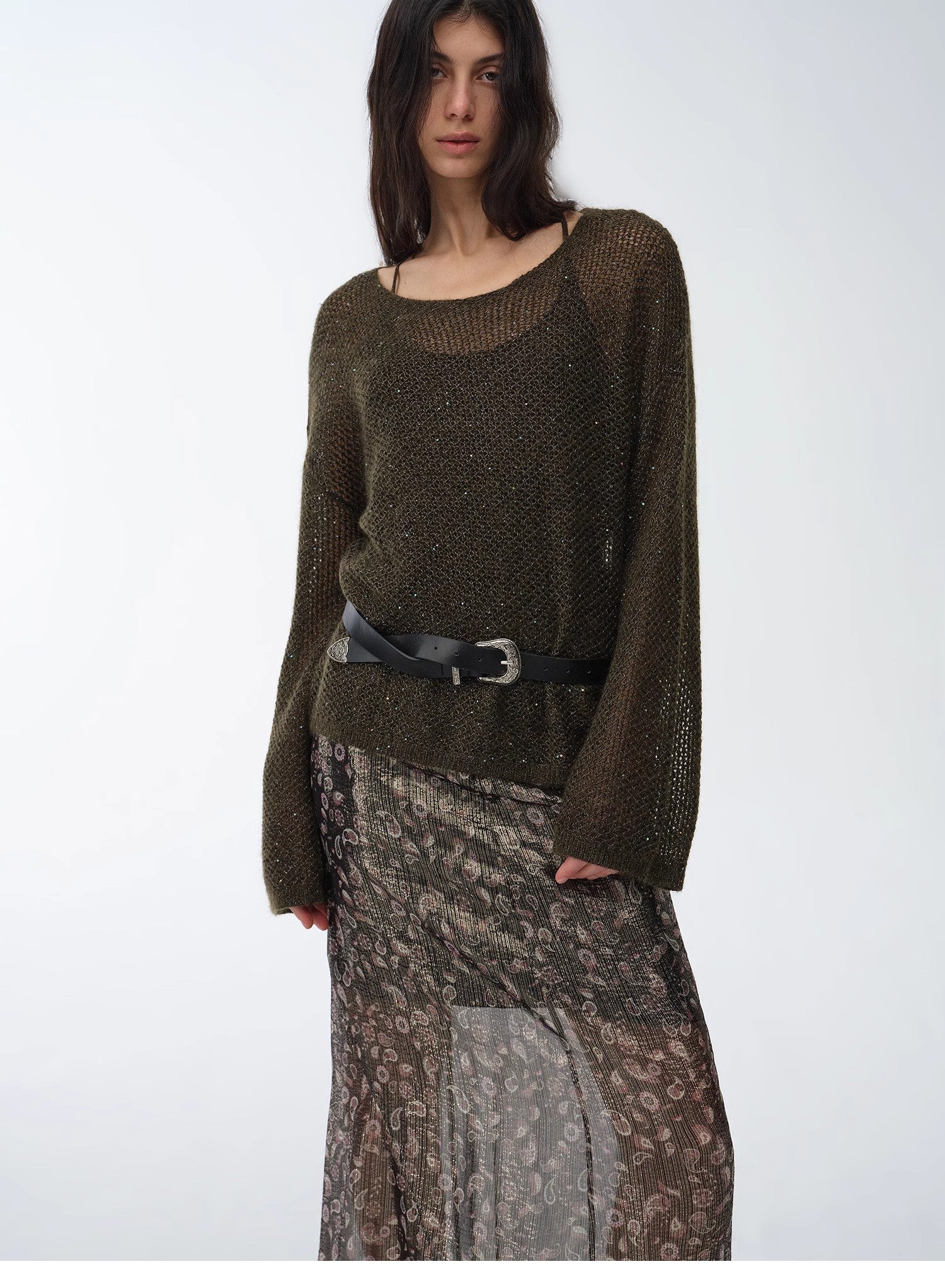 Mohair Sequin Knit Blended Hollow Oversized Sweater