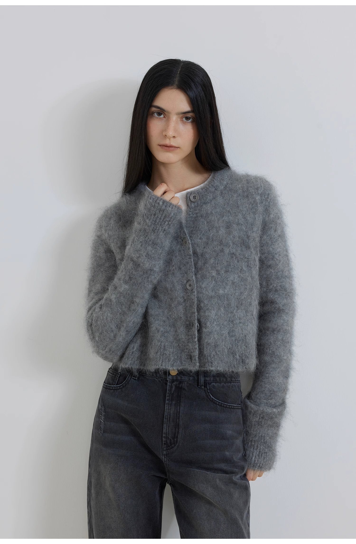 High-Proportion Mohair Knit Cardigan Women's