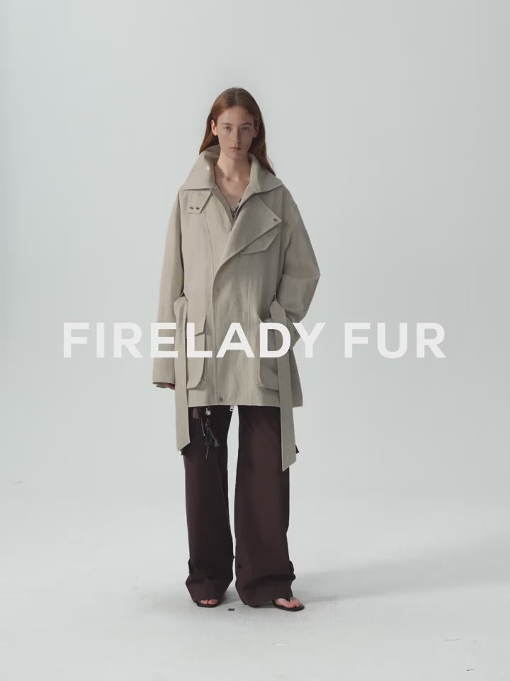 Relaxed Gold Linen Blend Lace-Up Mid-Length Trench Coat Spring"Flynn Magazine"